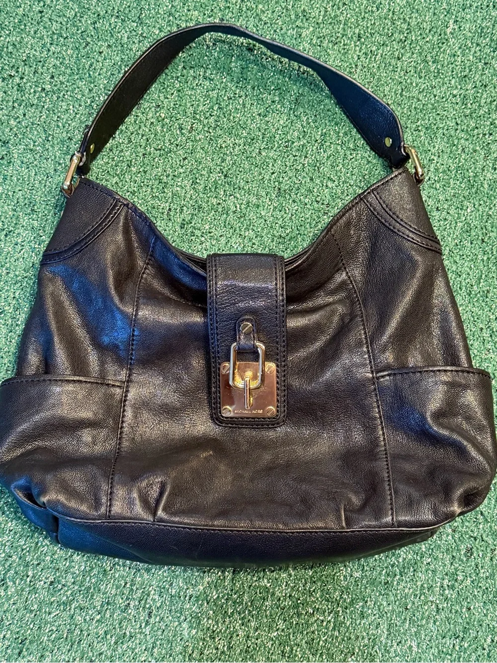 Michael Kors Black Leather Shoulder Hobo with Gold Tone Hardware